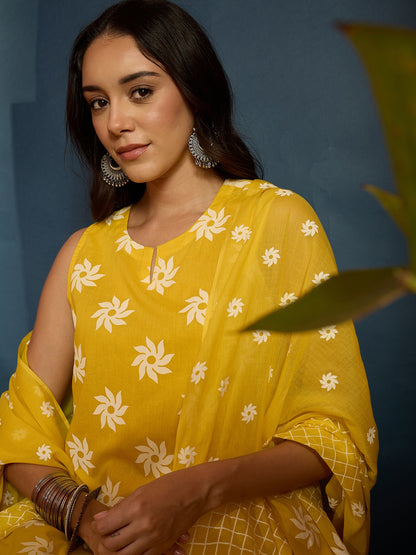 Floral Printed Pure Cotton Straight Kurti Farshi Salwar With Dupatta Dupatta