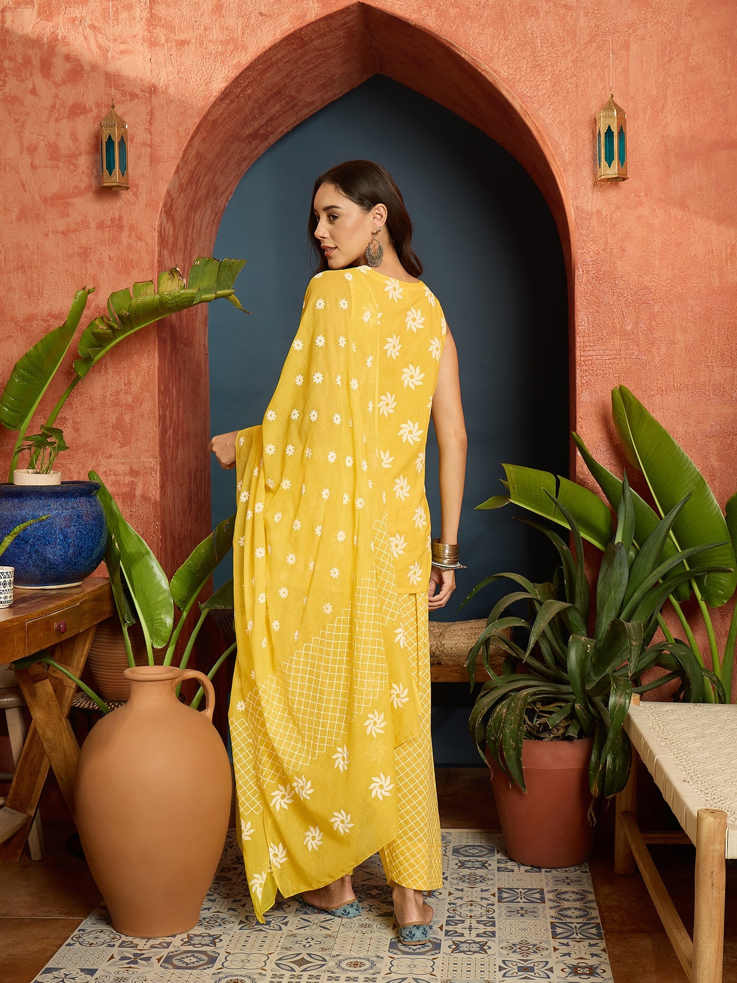 Floral Printed Pure Cotton Straight Kurti Farshi Salwar With Dupatta Dupatta