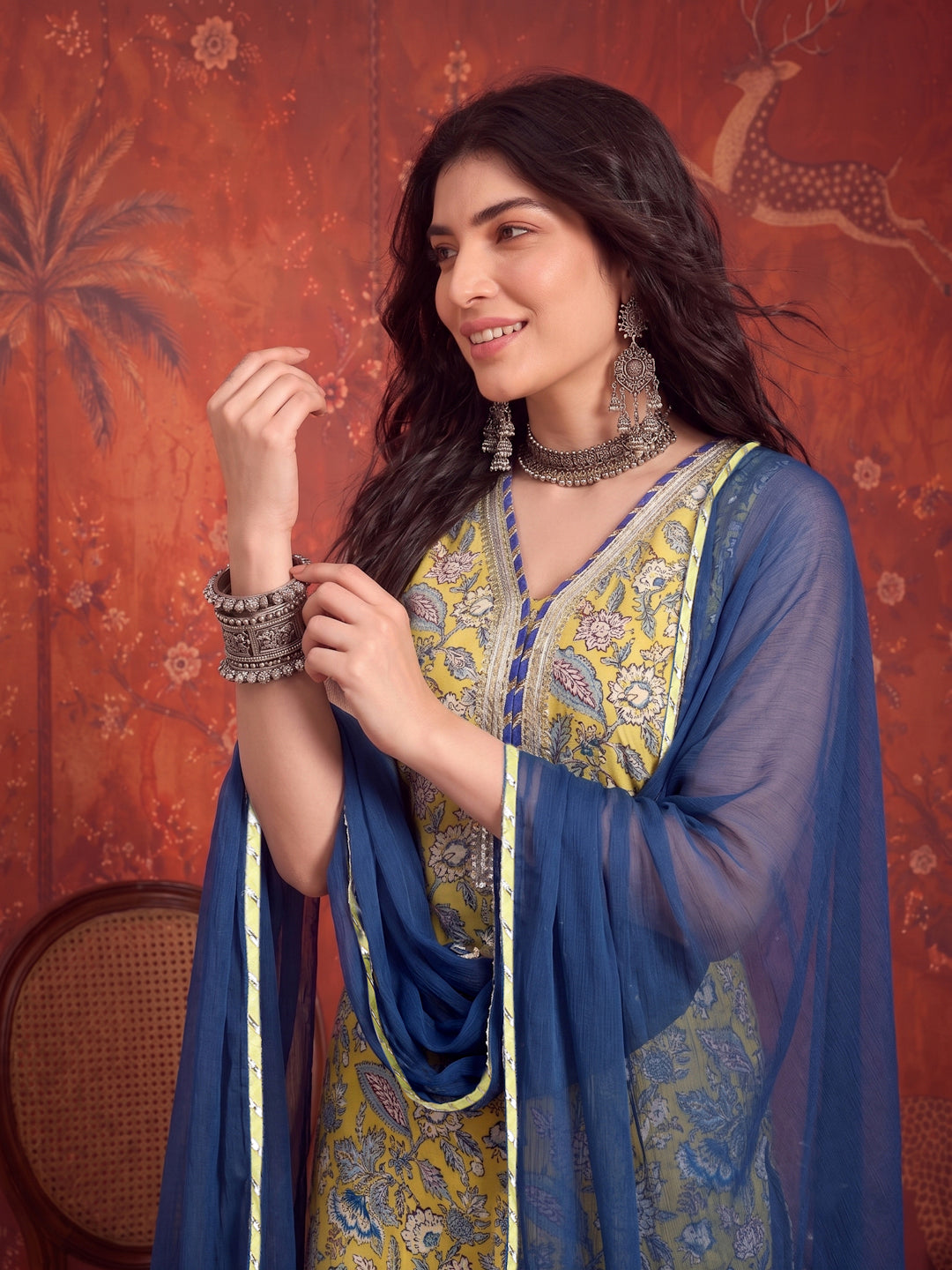 Floral Printed Cotton Straight Short Kurti Farshi Salwar Dupatta Set