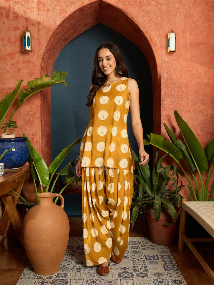 Polka Dot Printed Pure Cotton Straight Kurti With Farshi Salwar