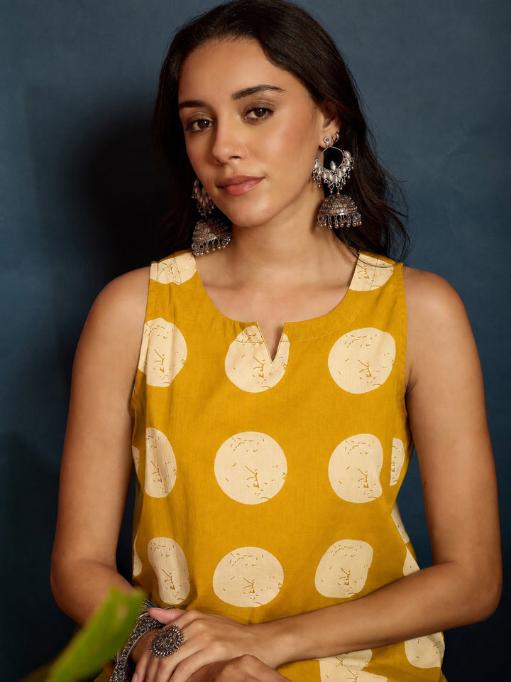 Polka Dot Printed Pure Cotton Straight Kurti With Farshi Salwar