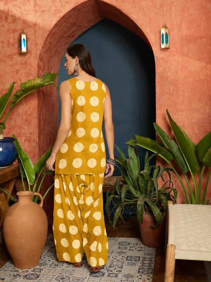 Polka Dot Printed Pure Cotton Straight Kurti With Farshi Salwar