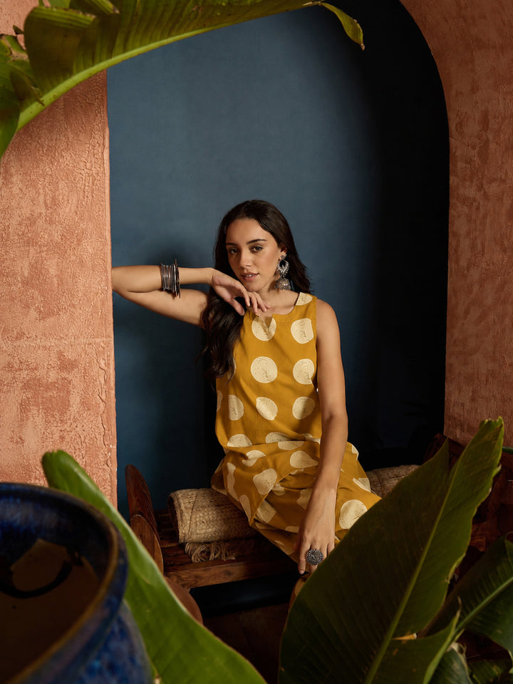 Polka Dot Printed Pure Cotton Straight Kurti With Farshi Salwar