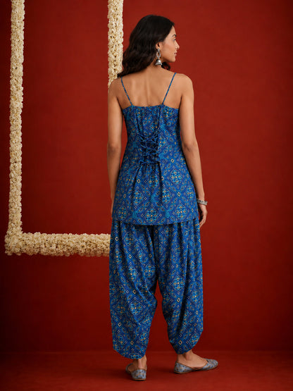 Bandhej Printed Reyon Straight Short Kurti With Farshi Salwar