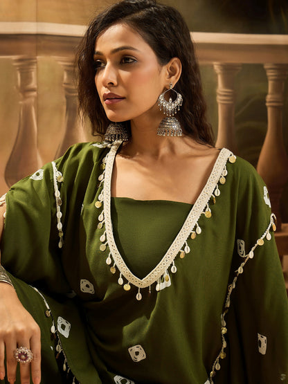 Bandhej Printed Rayon Kaftan Tube Top Sharara Set