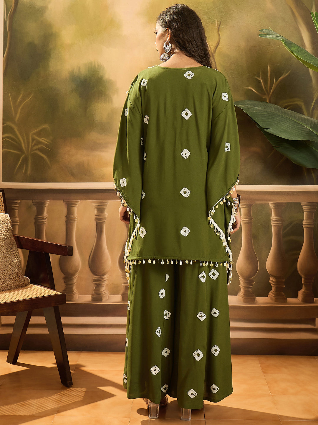 Bandhej Printed Rayon Kaftan Tube Top Sharara Set