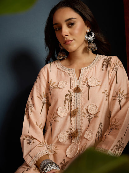 Palm Tree Printed Pure Cotton A-Line Short Kurti With Farshi Farshi Salwar Set
