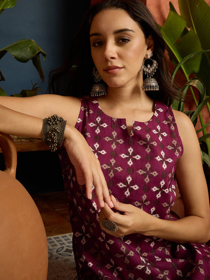 Ethnic Motifs Printed Pure Cotton Straight Kurti With Farshi Salwar Salwar