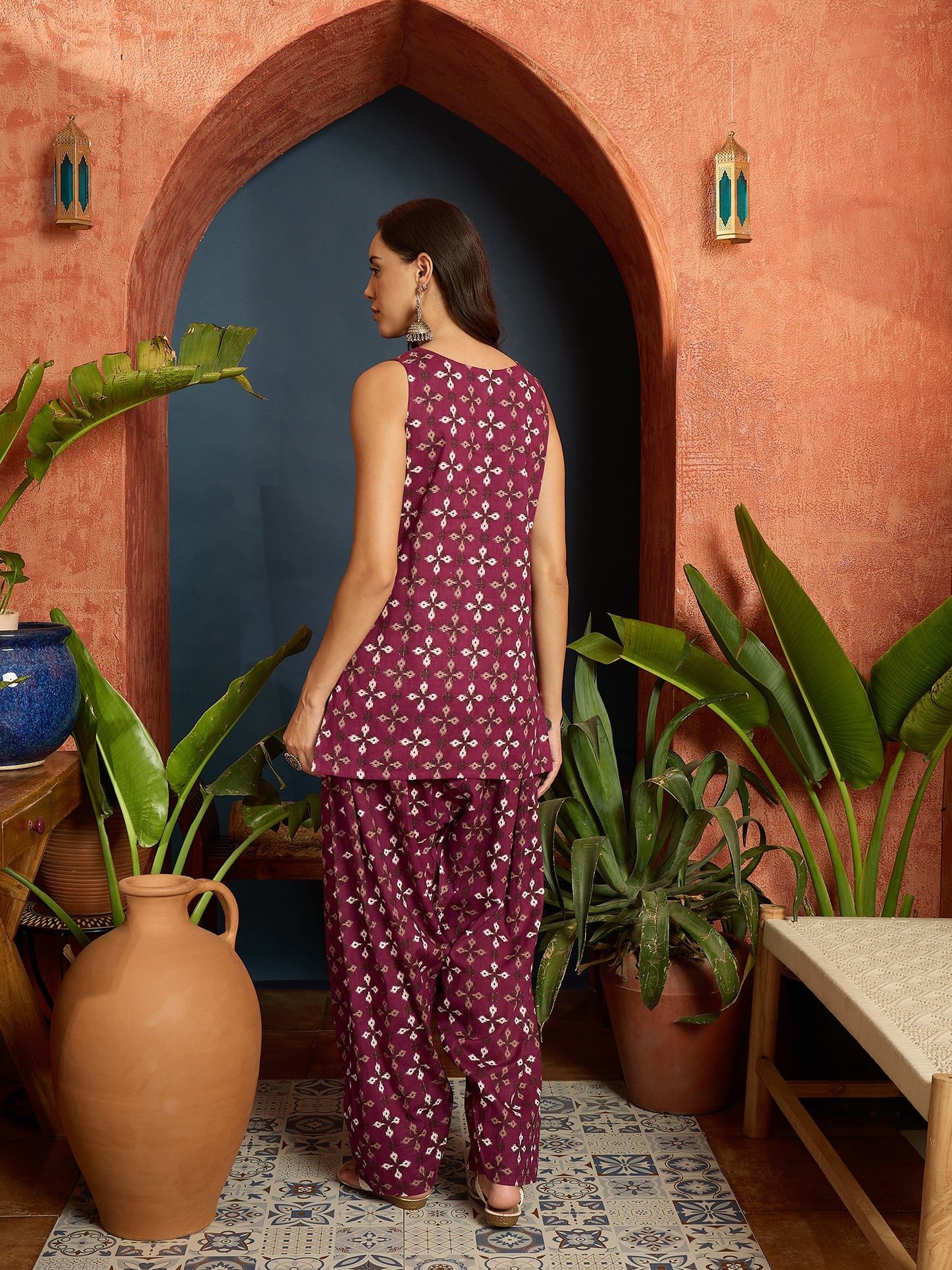 Ethnic Motifs Printed Pure Cotton Straight Kurti With Farshi Salwar Salwar
