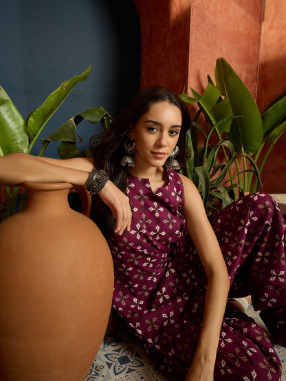 Ethnic Motifs Printed Pure Cotton Straight Kurti With Farshi Salwar Salwar