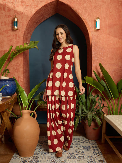 Polka Dot Printed Pure Cotton Straight Kurti With Farshi Salwar Salwar