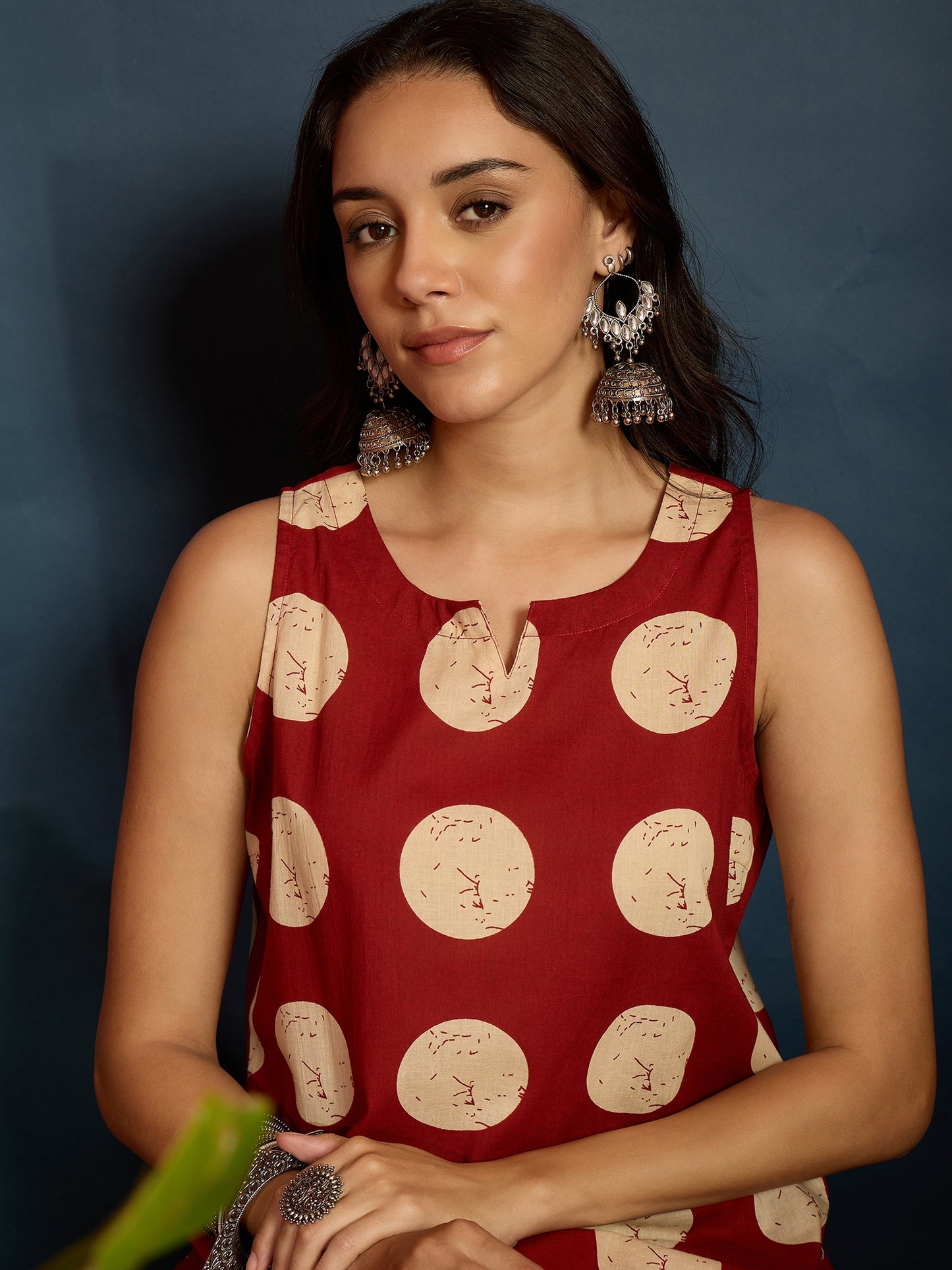 Polka Dot Printed Pure Cotton Straight Kurti With Farshi Salwar Salwar