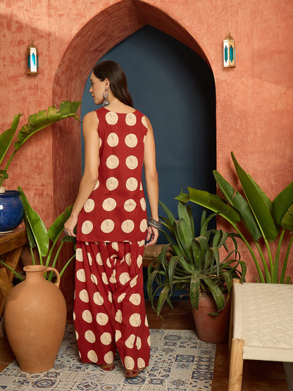 Polka Dot Printed Pure Cotton Straight Kurti With Farshi Salwar Salwar