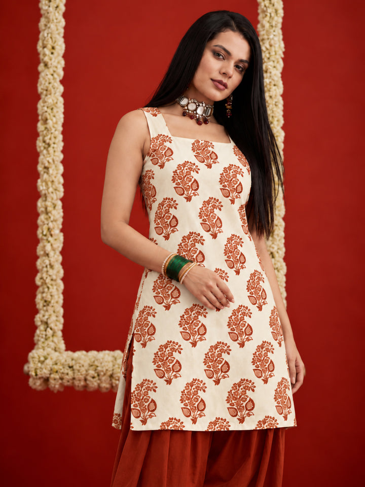 Printed Rayon Short Kurti With Farshi Salwar Set