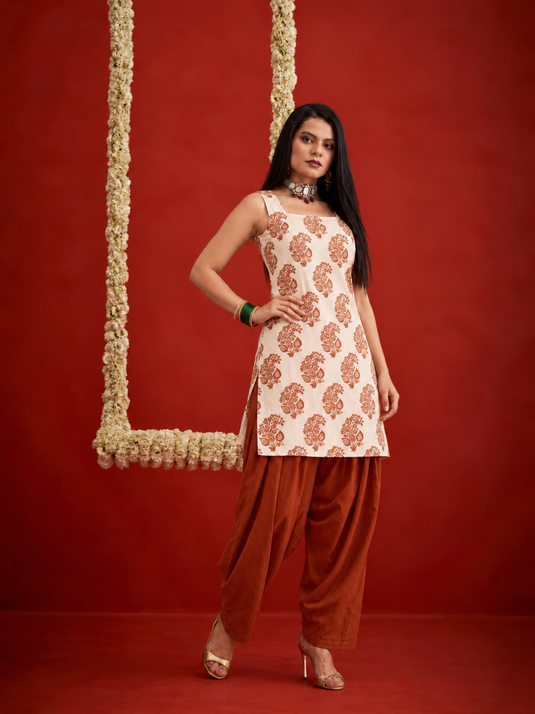 Printed Rayon Short Kurti With Farshi Salwar Set