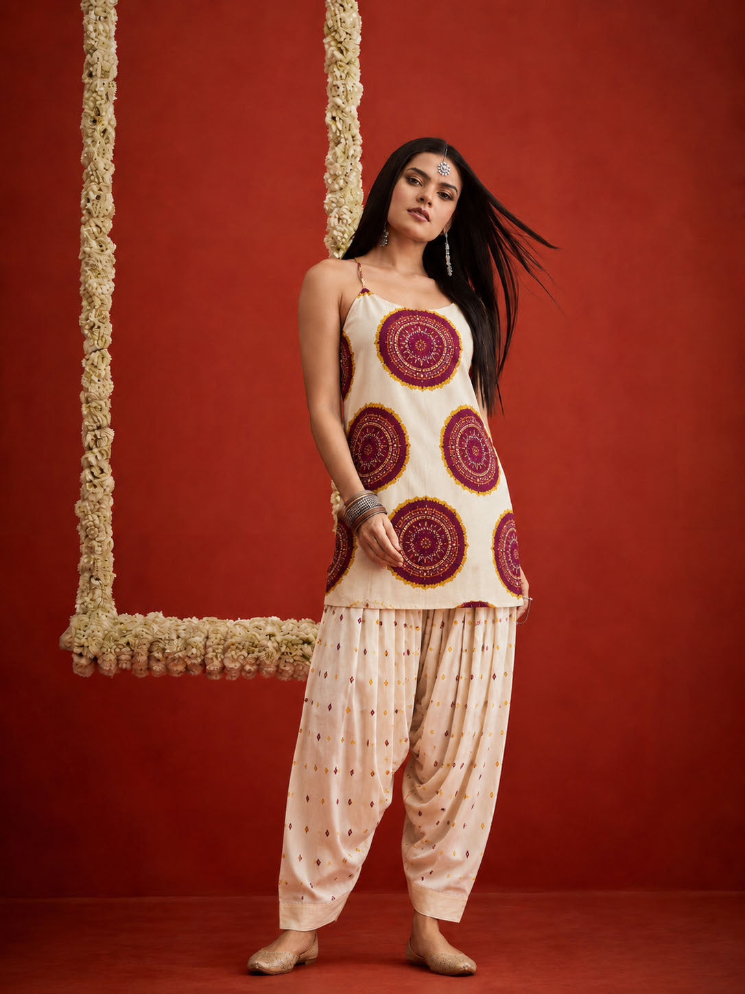 Bandhej Printed Pure Cotton Staright Short Kurti With Farshi Salwar Salwar