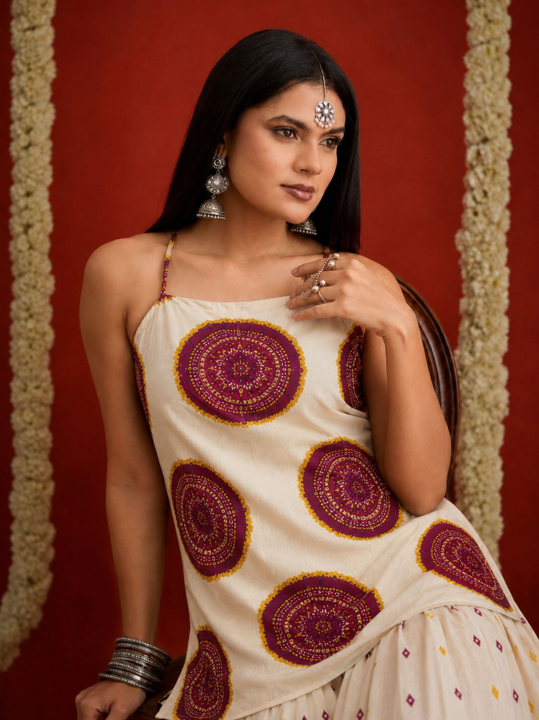 Bandhej Printed Pure Cotton Staright Short Kurti With Farshi Salwar Salwar