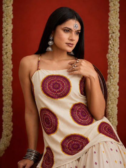 Bandhej Printed Pure Cotton Staright Short Kurti With Farshi Salwar Salwar