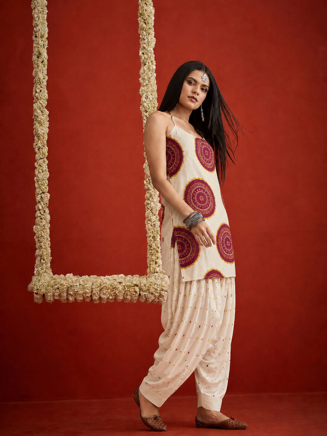 Bandhej Printed Pure Cotton Staright Short Kurti With Farshi Salwar Salwar