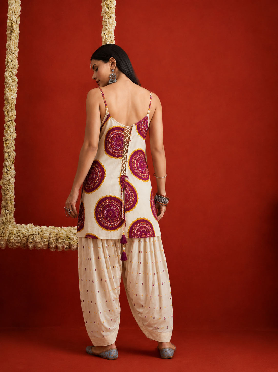 Bandhej Printed Pure Cotton Staright Short Kurti With Farshi Salwar Salwar