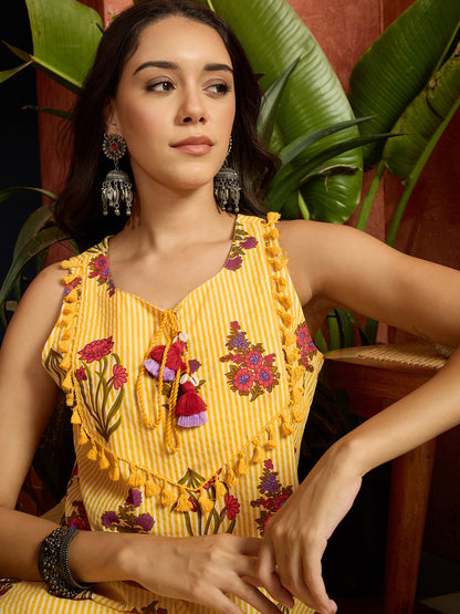 Floral Printed Pure Cotton Straight Short Kurti With Farshi Salwar Salwar Set