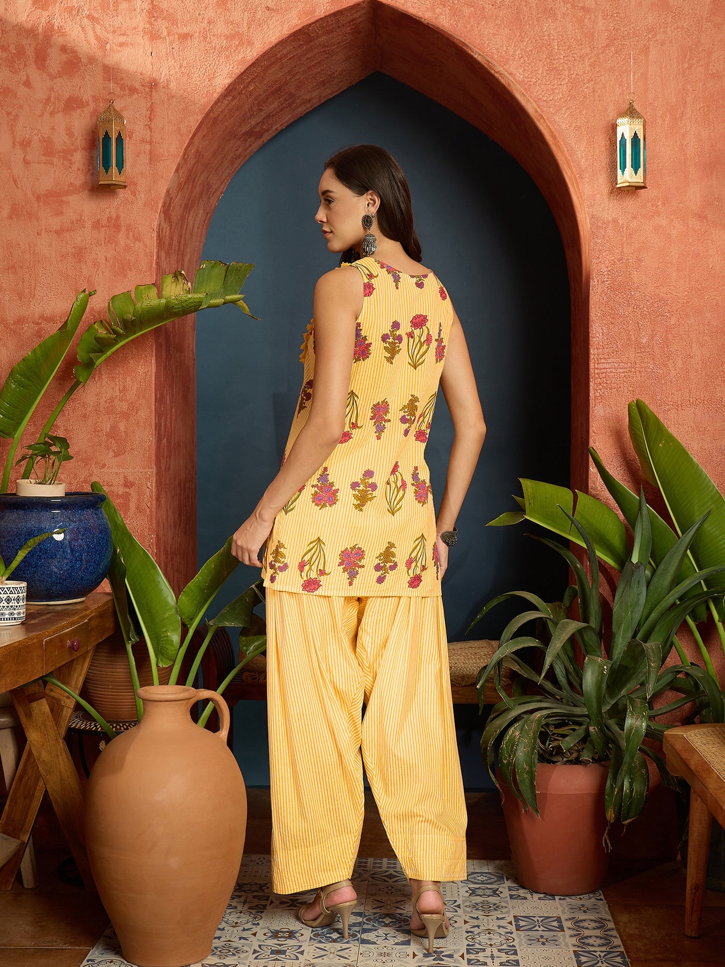 Floral Printed Pure Cotton Straight Short Kurti With Farshi Salwar Salwar Set
