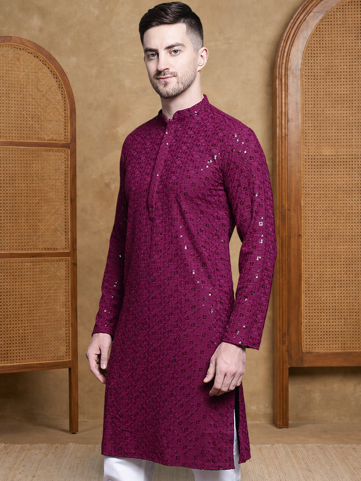 Men’S Cotton Chikankari Sequins Kurta