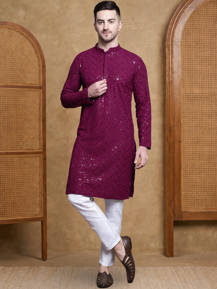 Men’S Cotton Chikankari Sequins Kurta