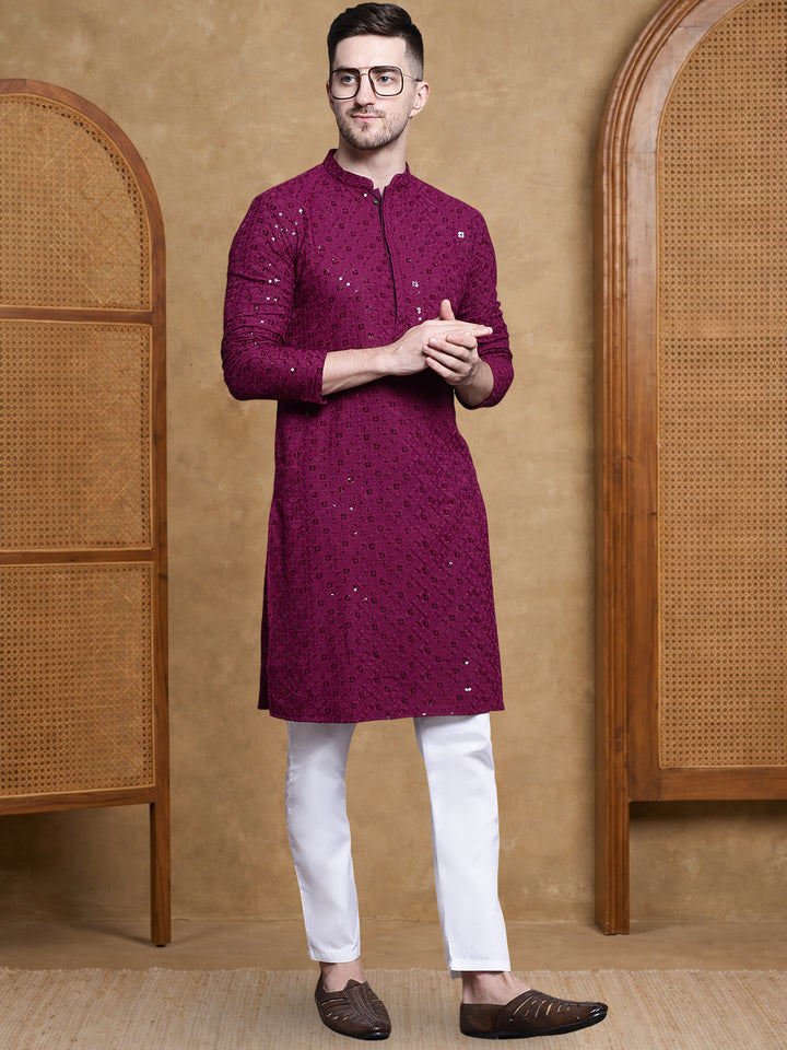Men’S Cotton Chikankari Sequins Kurta