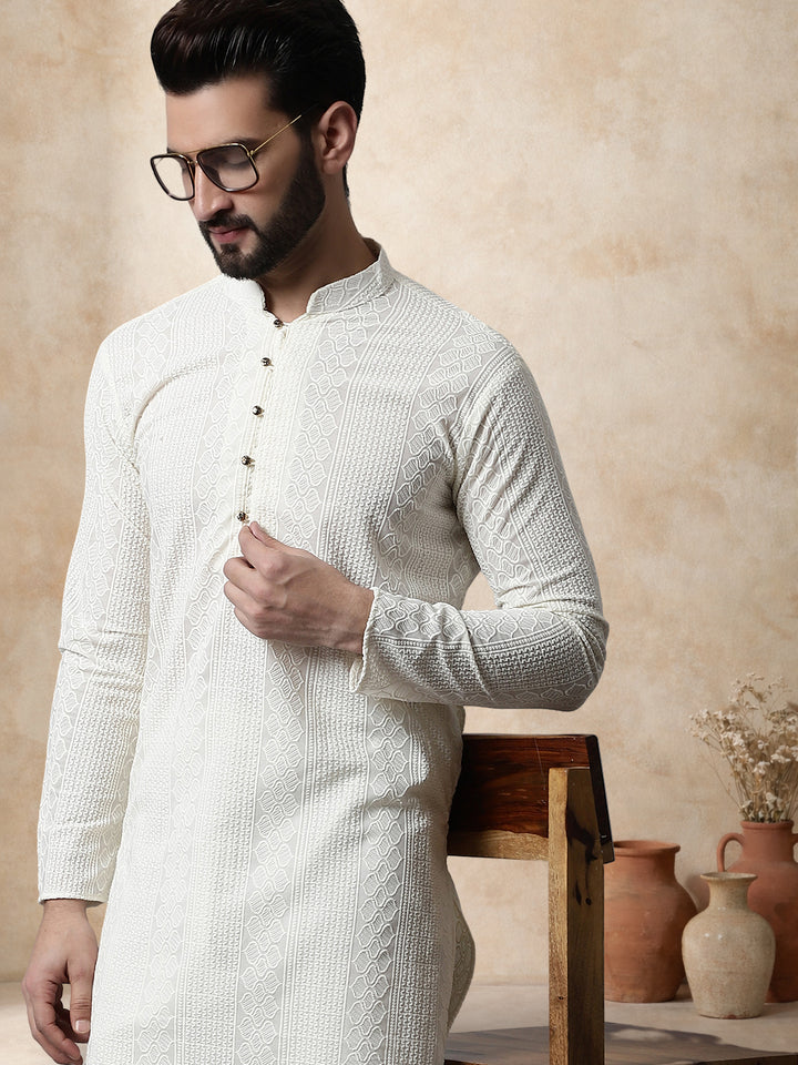 Embroidered Cotton Kurta For Men