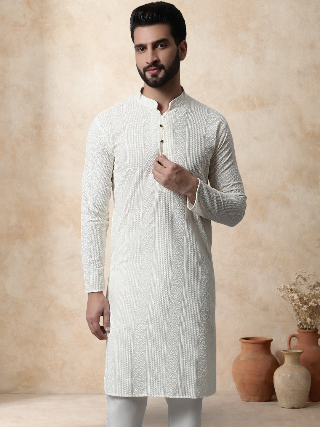 Embroidered Cotton Kurta For Men