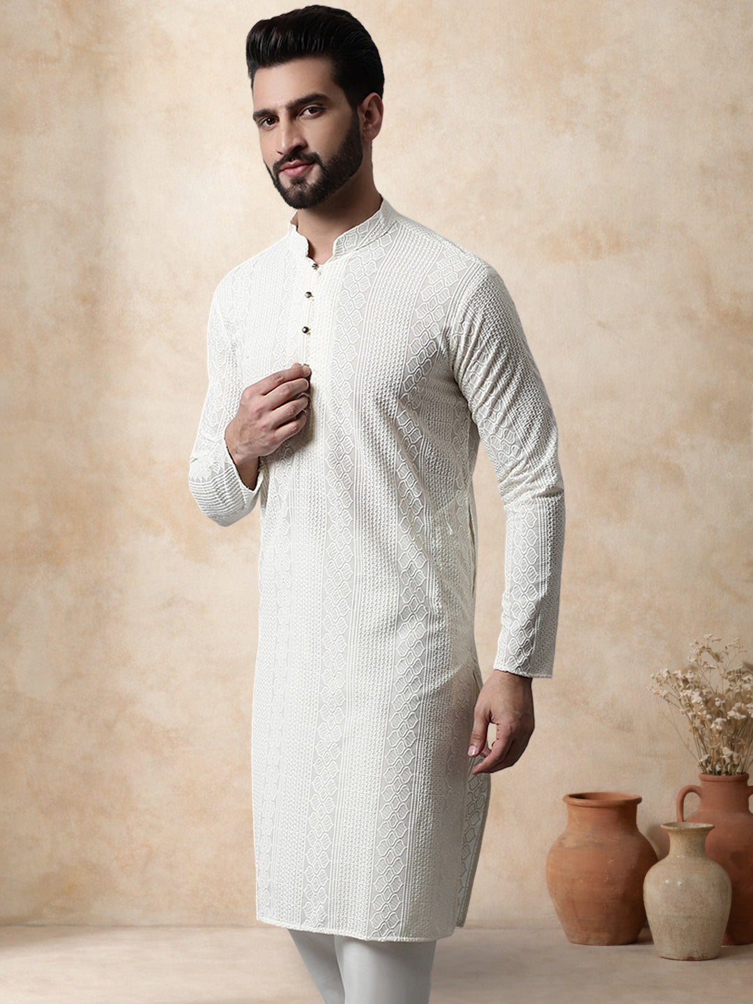 Embroidered Cotton Kurta For Men