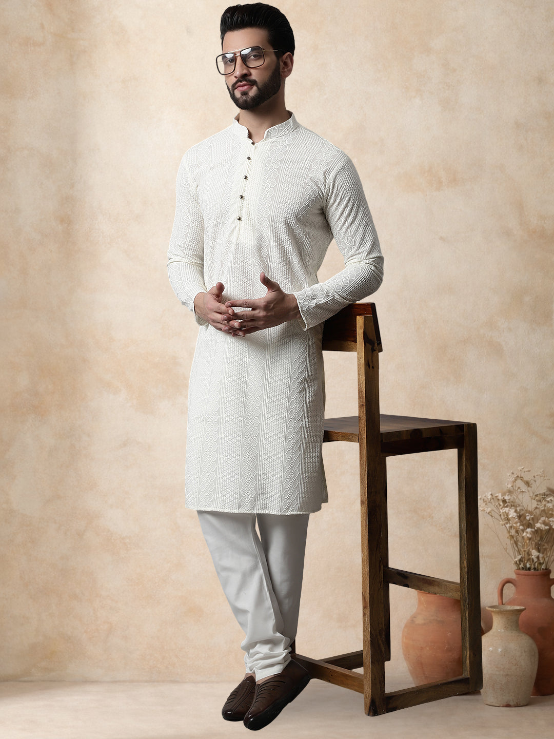 Embroidered Cotton Kurta For Men