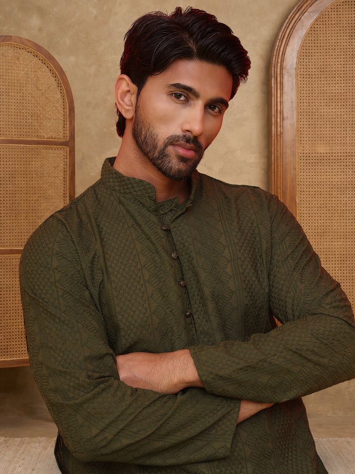 Embroidered Cotton Kurta For Men