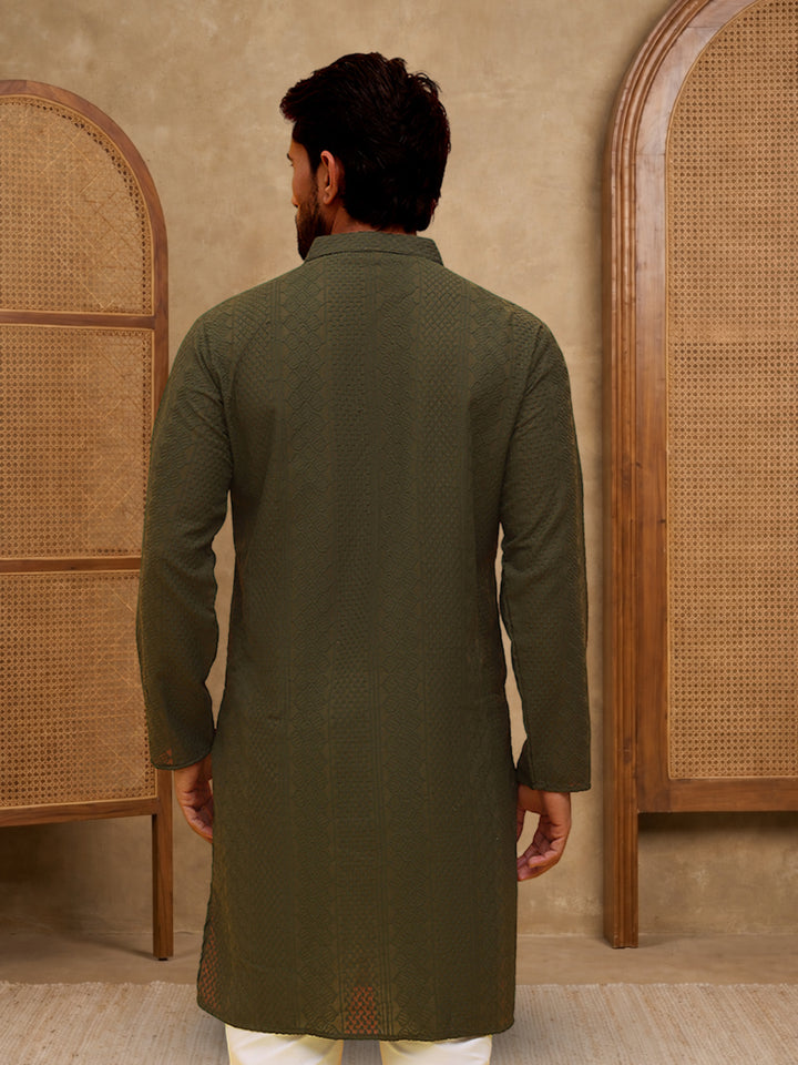 Embroidered Cotton Kurta For Men