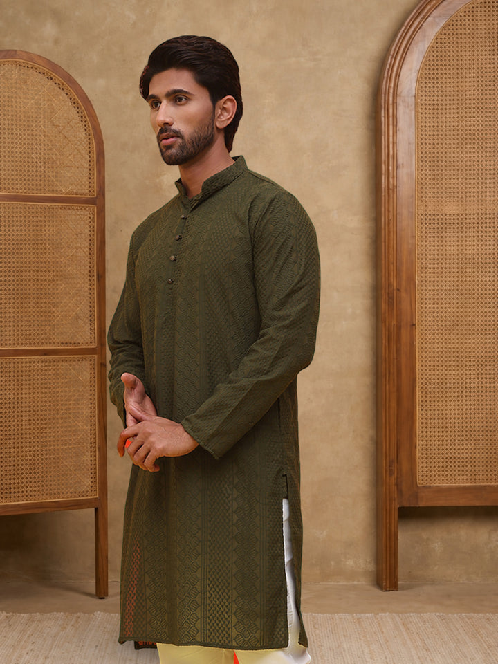 Embroidered Cotton Kurta For Men