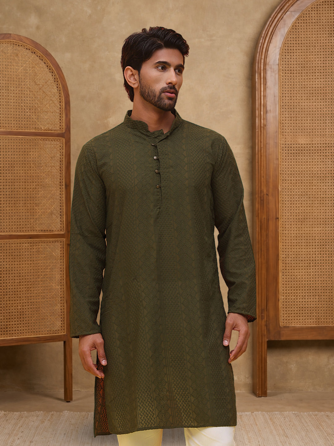Embroidered Cotton Kurta For Men