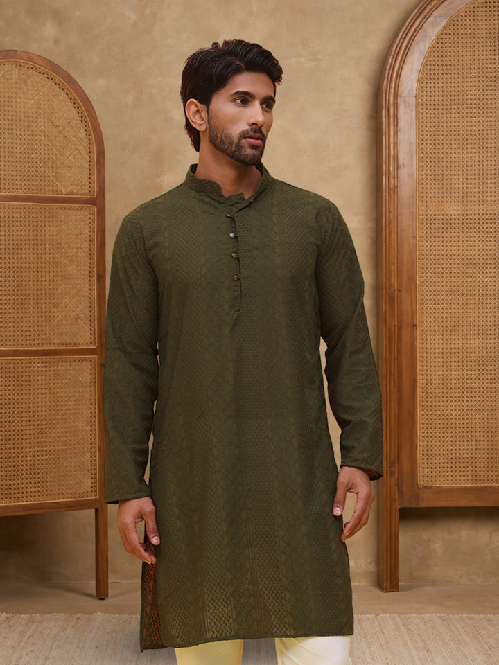 Embroidered Cotton Kurta For Men