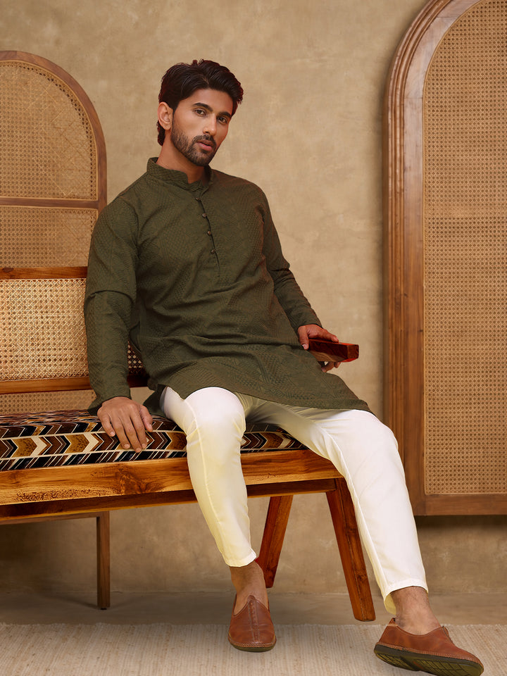 Embroidered Cotton Kurta For Men