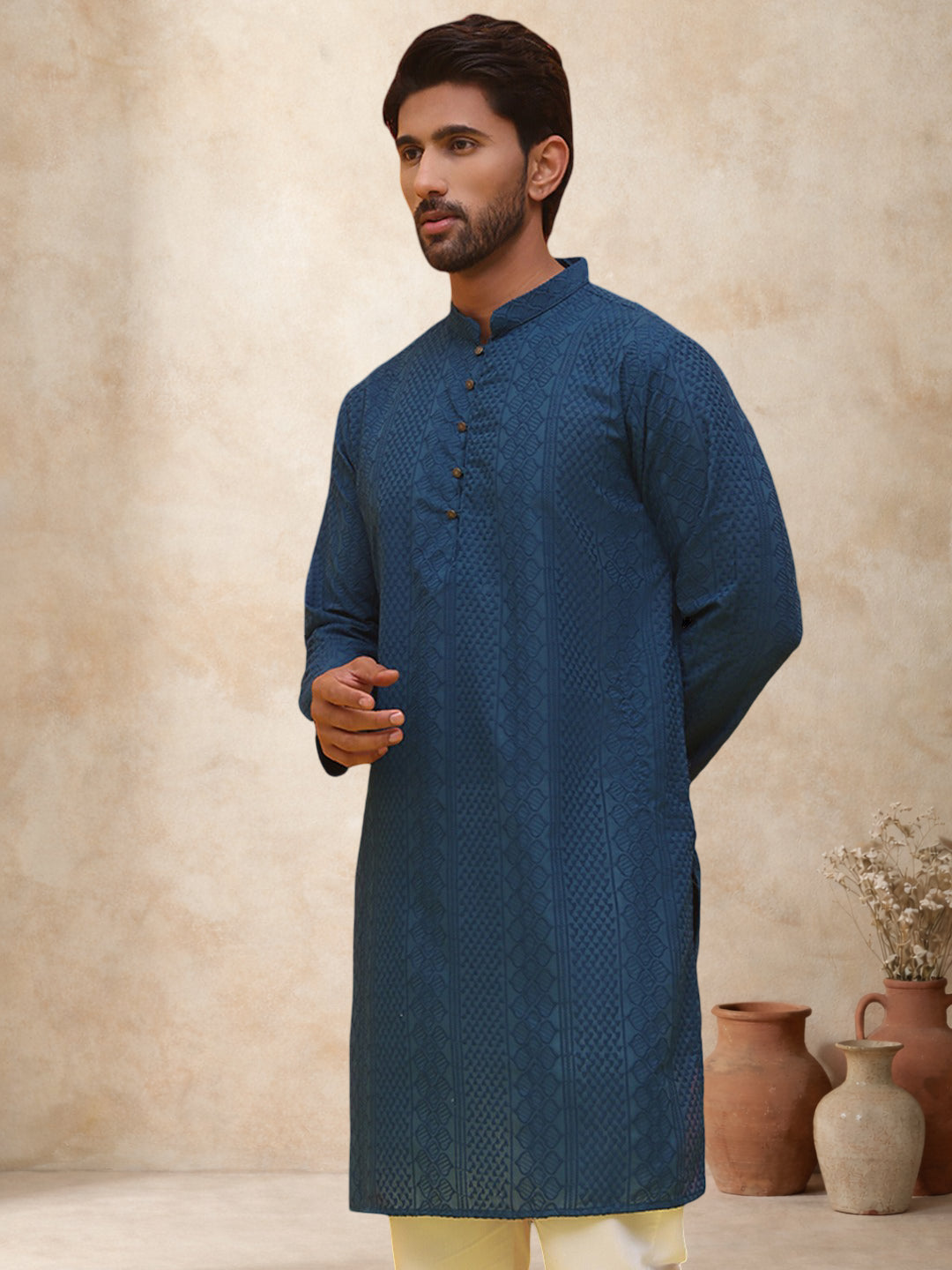Embroidered Cotton Kurta For Men