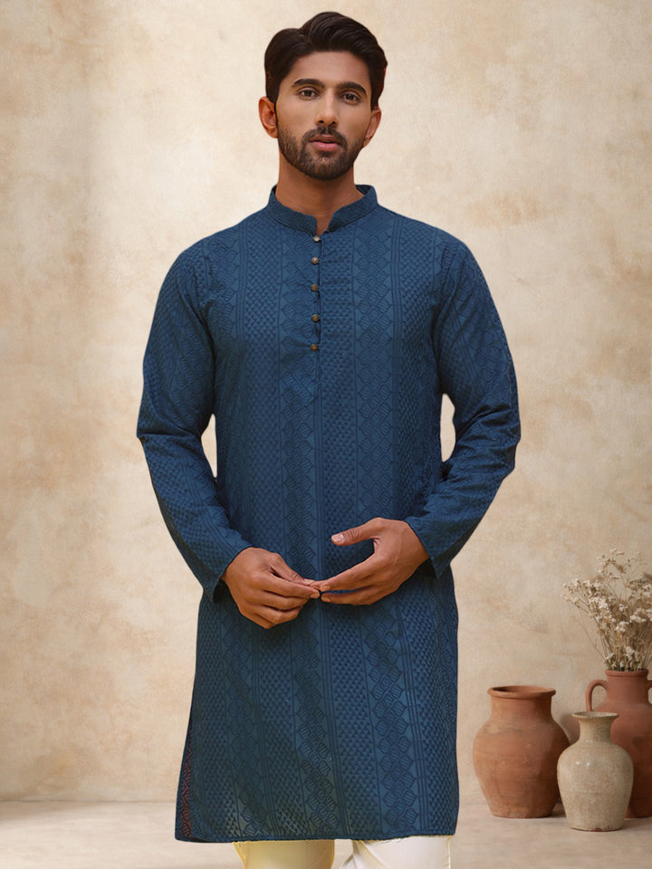 Embroidered Cotton Kurta For Men