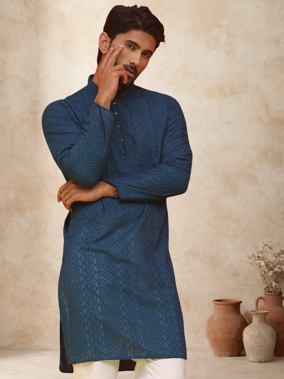 Embroidered Cotton Kurta For Men