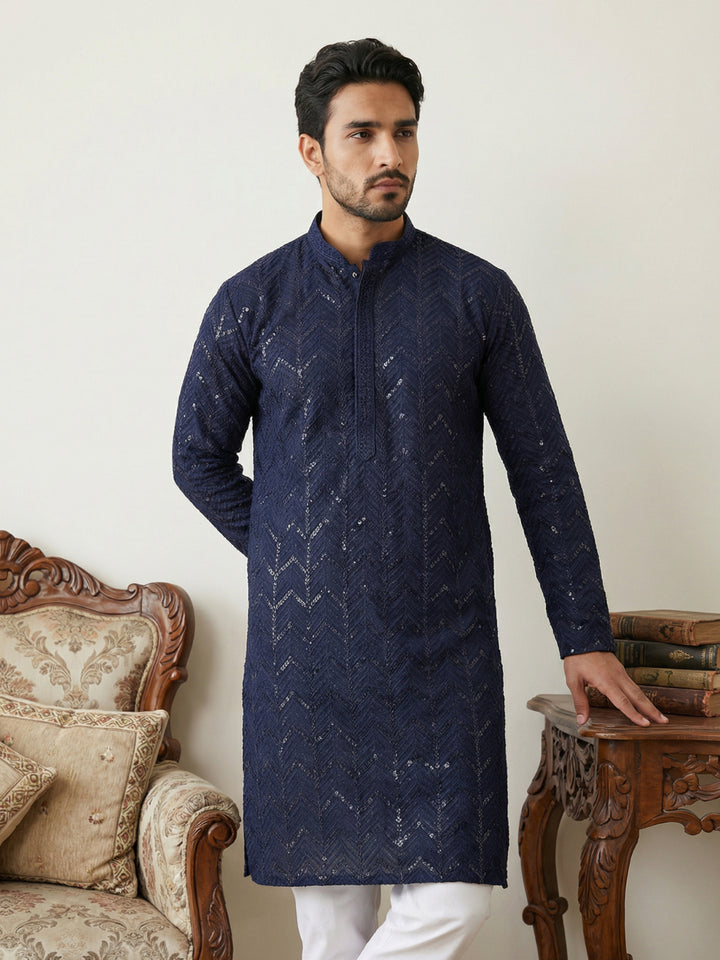 Embroidered Sequined Viscose Straight Kurta