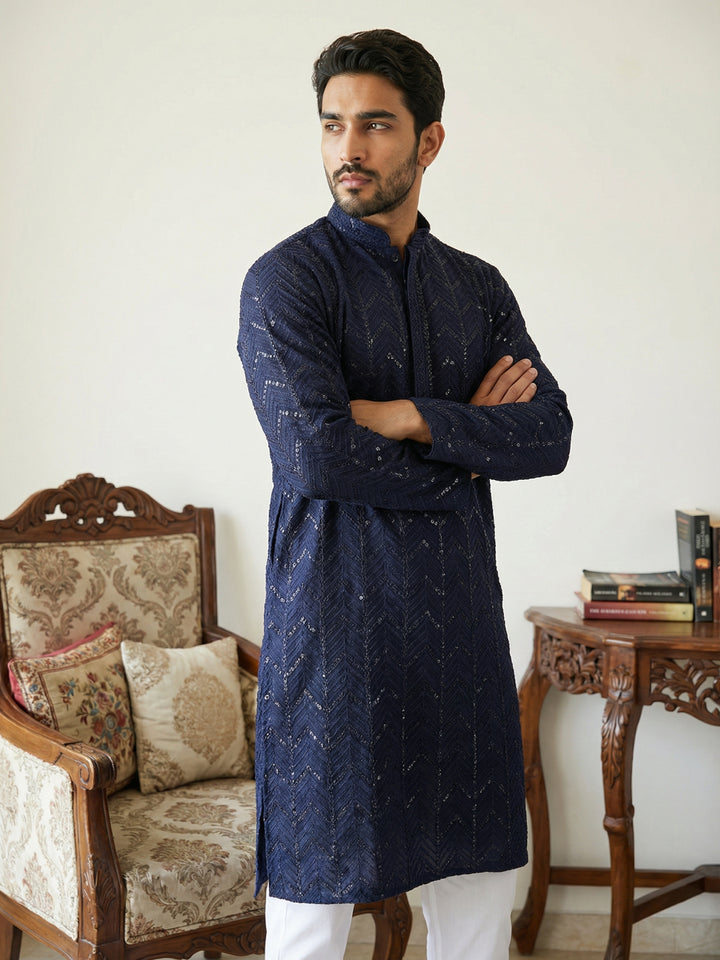 Embroidered Sequined Viscose Straight Kurta