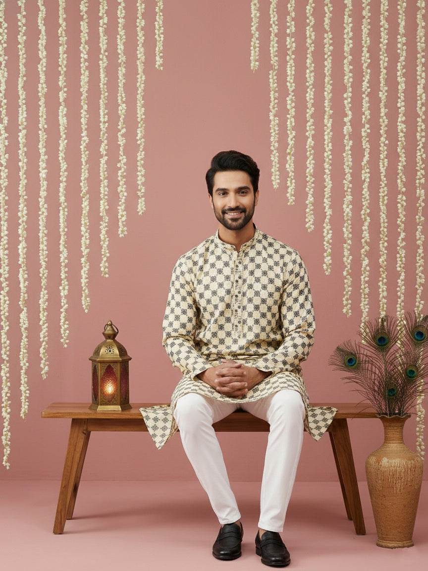 Viscose Embroidered Kurta For Men