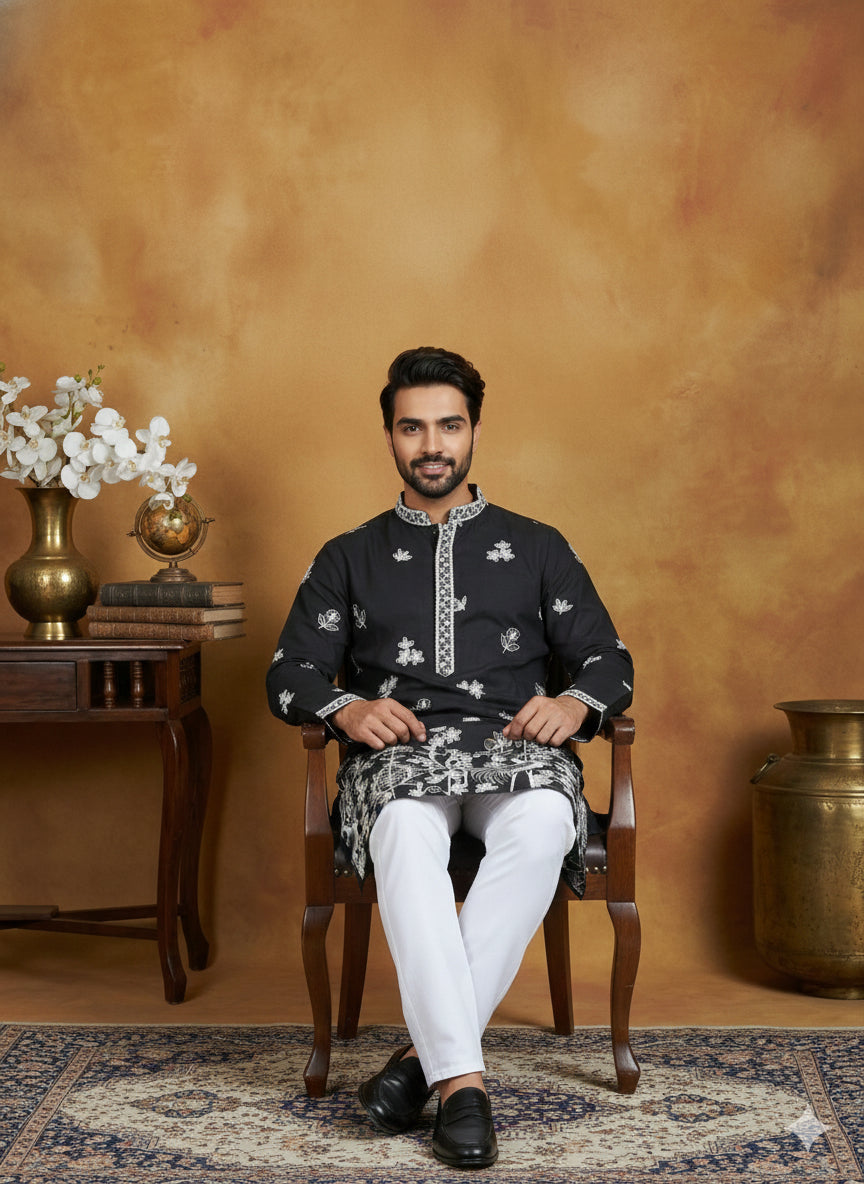 Floral Embroidered And Sequins Kurta