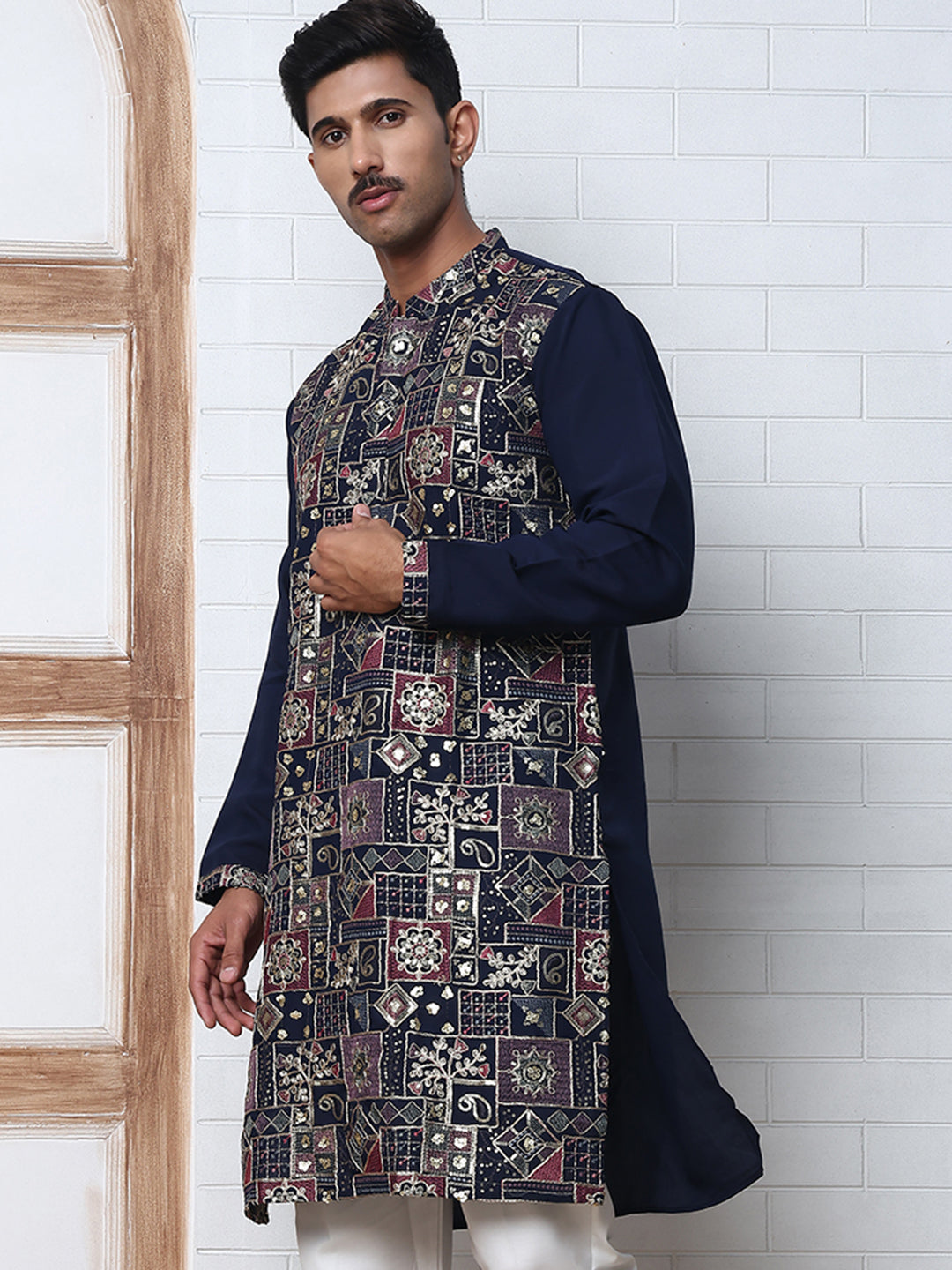 Embroidered Straight Kurta For Men