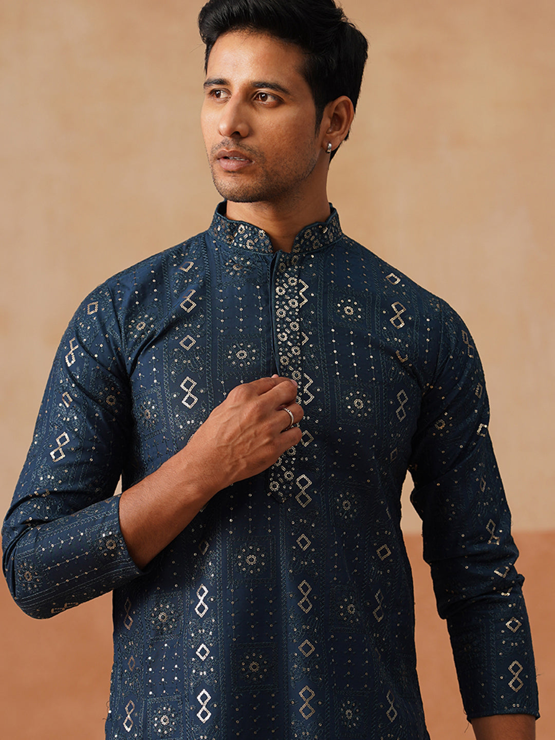 Silk Blend Embroidered Kurta