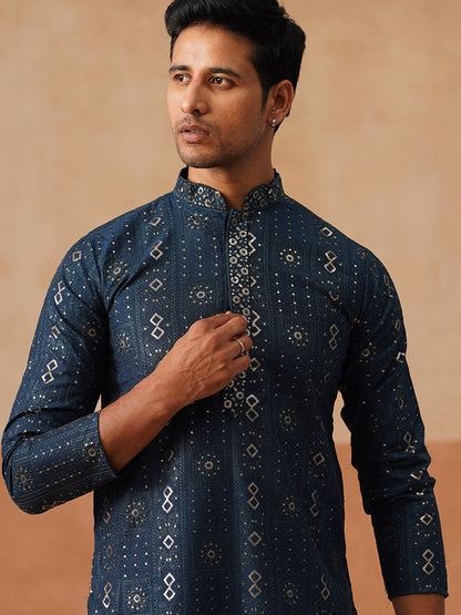 Silk Blend Embroidered Kurta