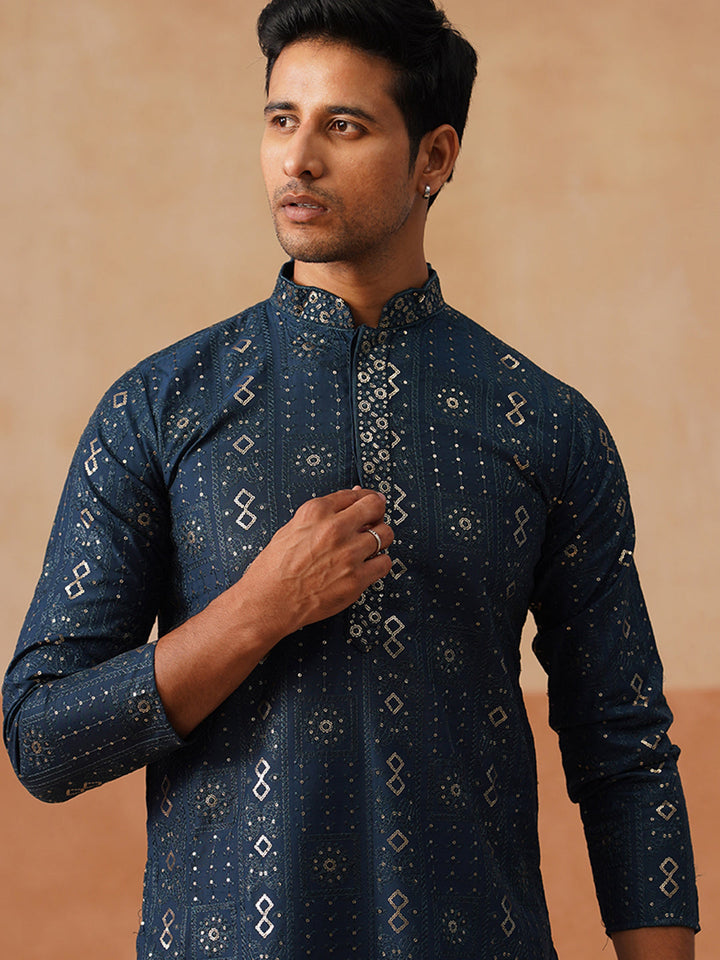 Silk Blend Embroidered Kurta